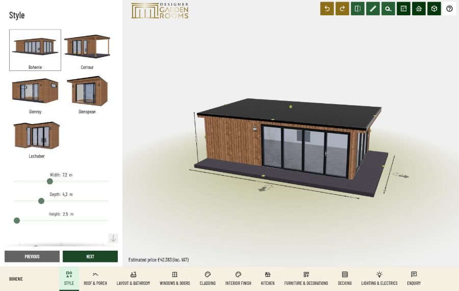 Designer Garden Rooms 3D configurator