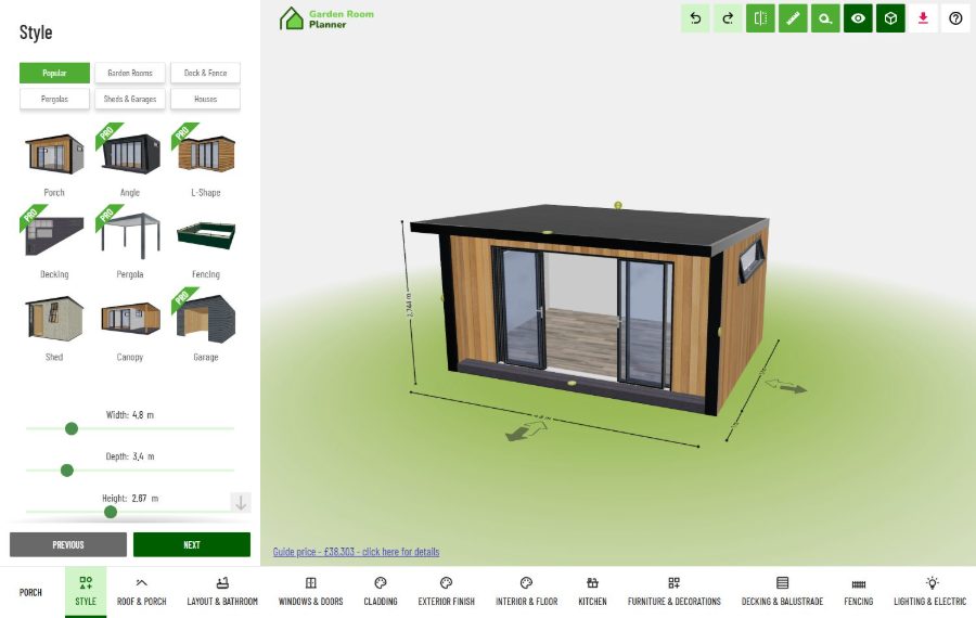 Garden Room Planner 3D configurator
