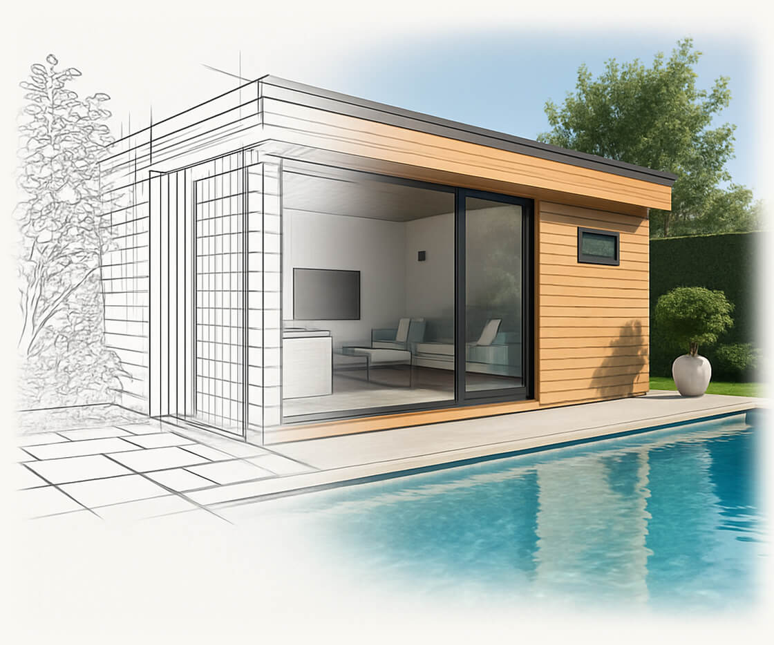 Hero background showing a modern garden room design